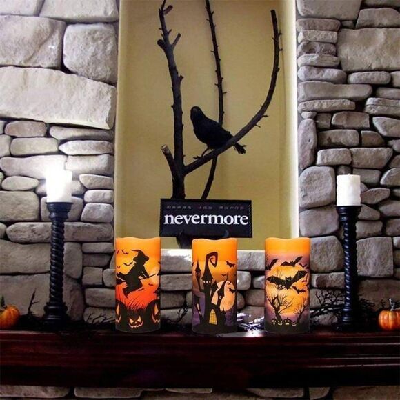 Halloween LED Light Up Candles Witch Bats Decor - Picture 3 of 6